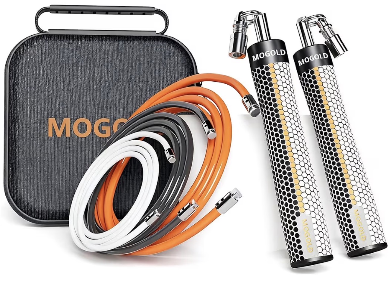 Weighted jump rope set with interchangeable cables