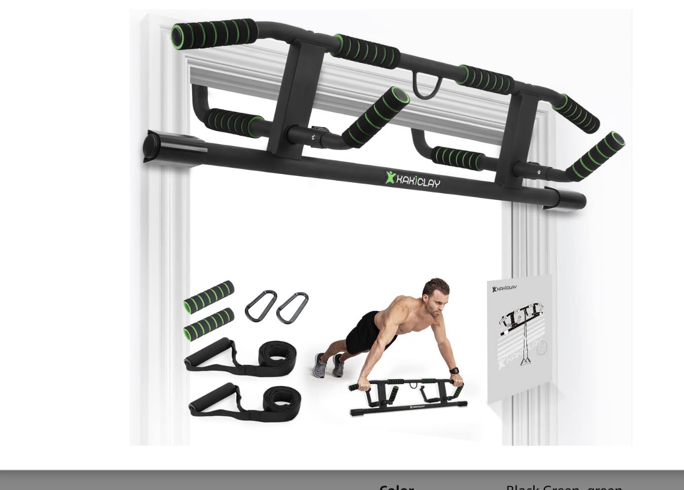 KAKICLAY multi-grip doorway pull-up bar and included accessories