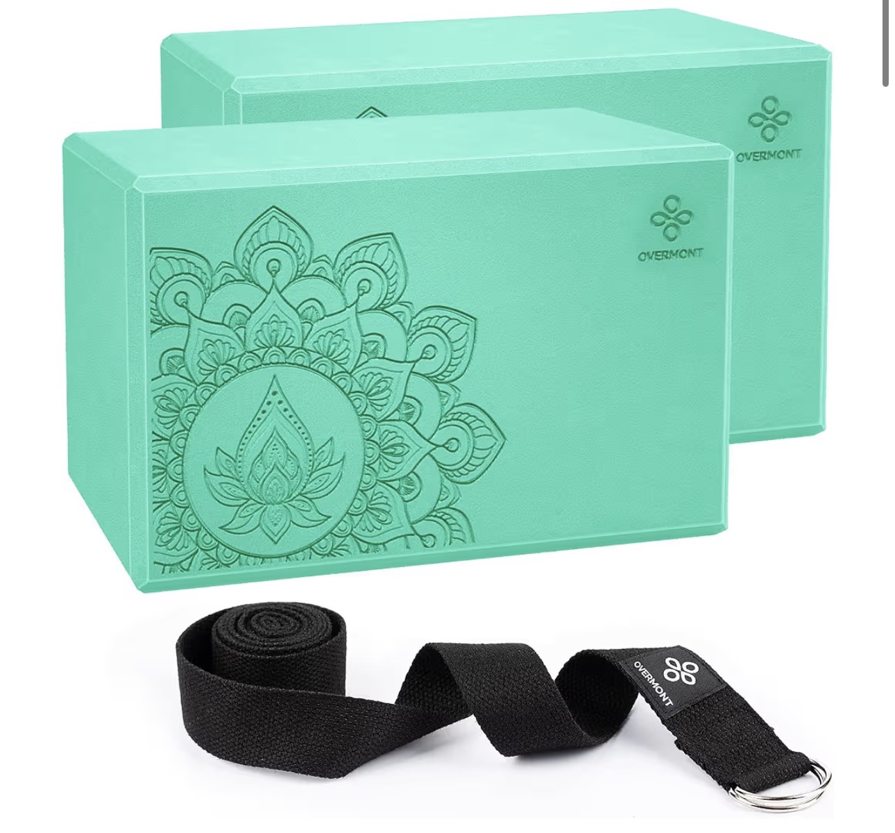 Yoga blocks and stretching strap set